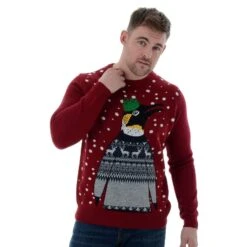 Mens Novelty Knitted Penguin In Sweater Christmas Jumper