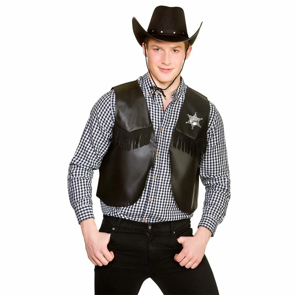 Cowboy Waistcoat Wild West Sheriff Rodeo Adults One Size 5 Cowboy Waistcoat Wild West Sheriff Rodeo Adults One Size - Image 3