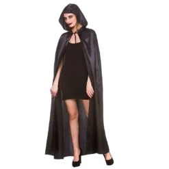 Deluxe Satin Hooded Cape Black Vampire Goth Widow Fancy Dress -Halloween Costumes Store AC 9406 1600 1 99238.1566567839.1100.1100