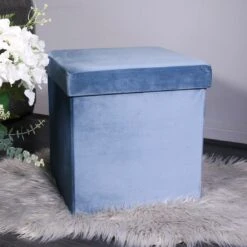 Hodge & Hodge Velvet Effect Storage Ottoman With Lid -Halloween Costumes Store Blue Velvet Ottoman 26911.1609860866.1100.1100