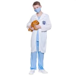 Animal Loving Vet Kids Costume White Coat Blue Scrubs Mask -Halloween Costumes Store EGB 4925 2 opt