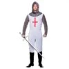 Mens Crusader Knight Costume White Tunic Chain Mail Hood Belt -Halloween Costumes Store EM 3275 opt