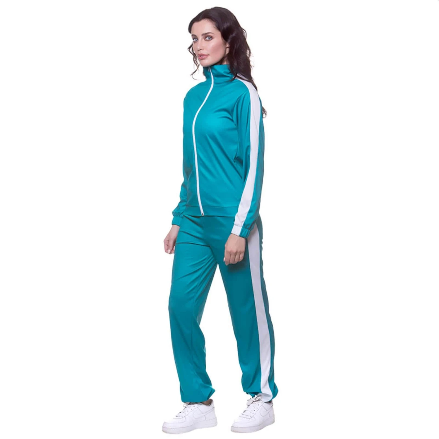 Adults Teal Tracksuit White Stripe Jogging Fancy Dress Costume 4 Adults Teal Tracksuit White Stripe Jogging Fancy Dress Costume - Image 2