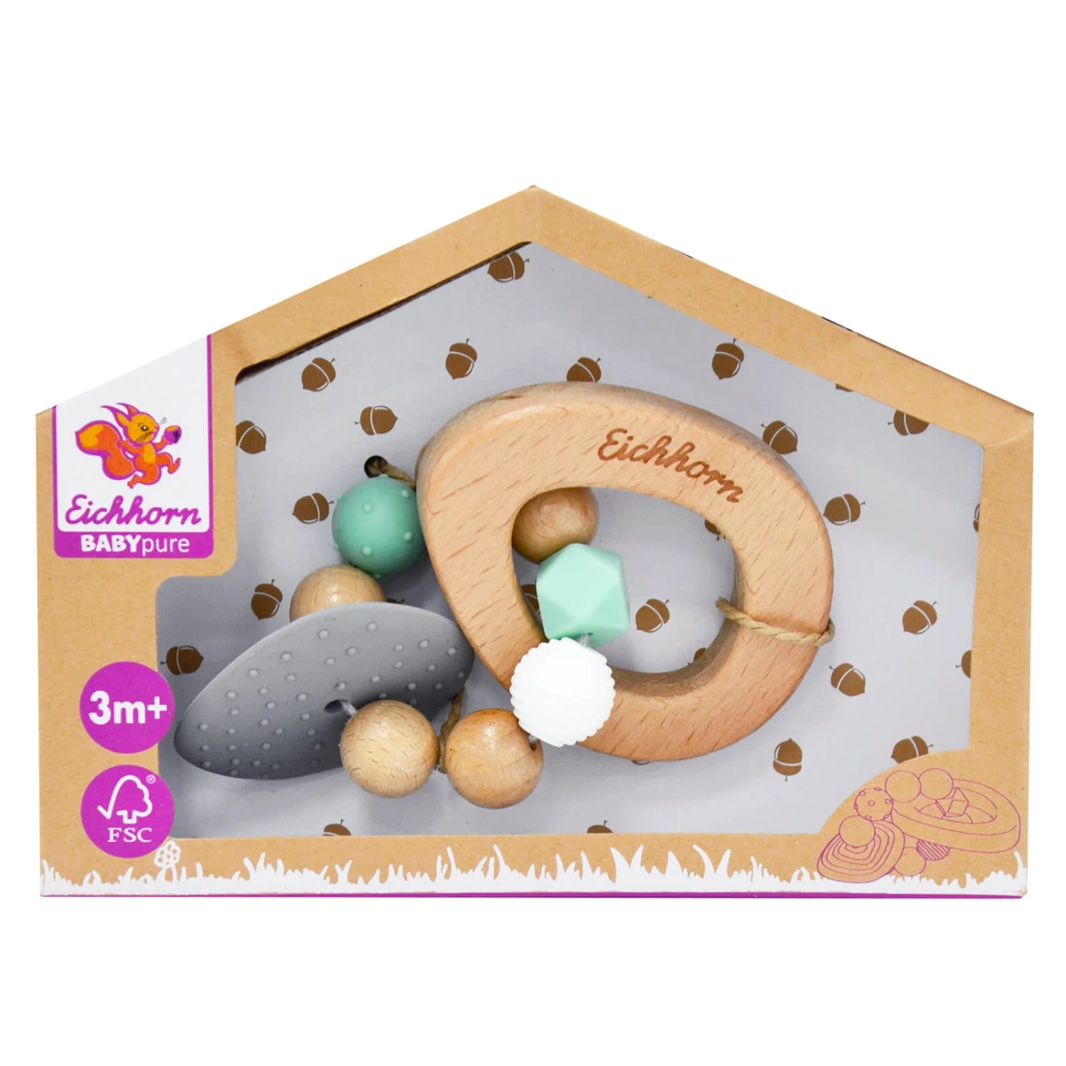 Eichhorn Baby Pure Teething Ring Wooden Beads Textured 3 Eichhorn Baby Pure Teething Ring Wooden Beads Textured