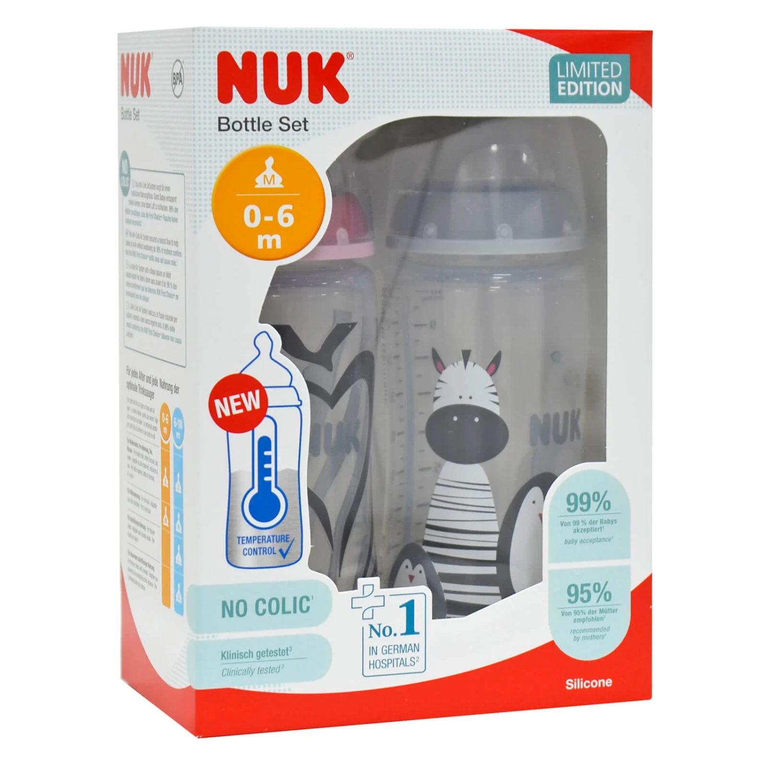 NUK Baby Bottle Set 2 X 300ml Temperature Indicator Animal Design 3 NUK Baby Bottle Set 2 X 300ml Temperature Indicator Animal Design