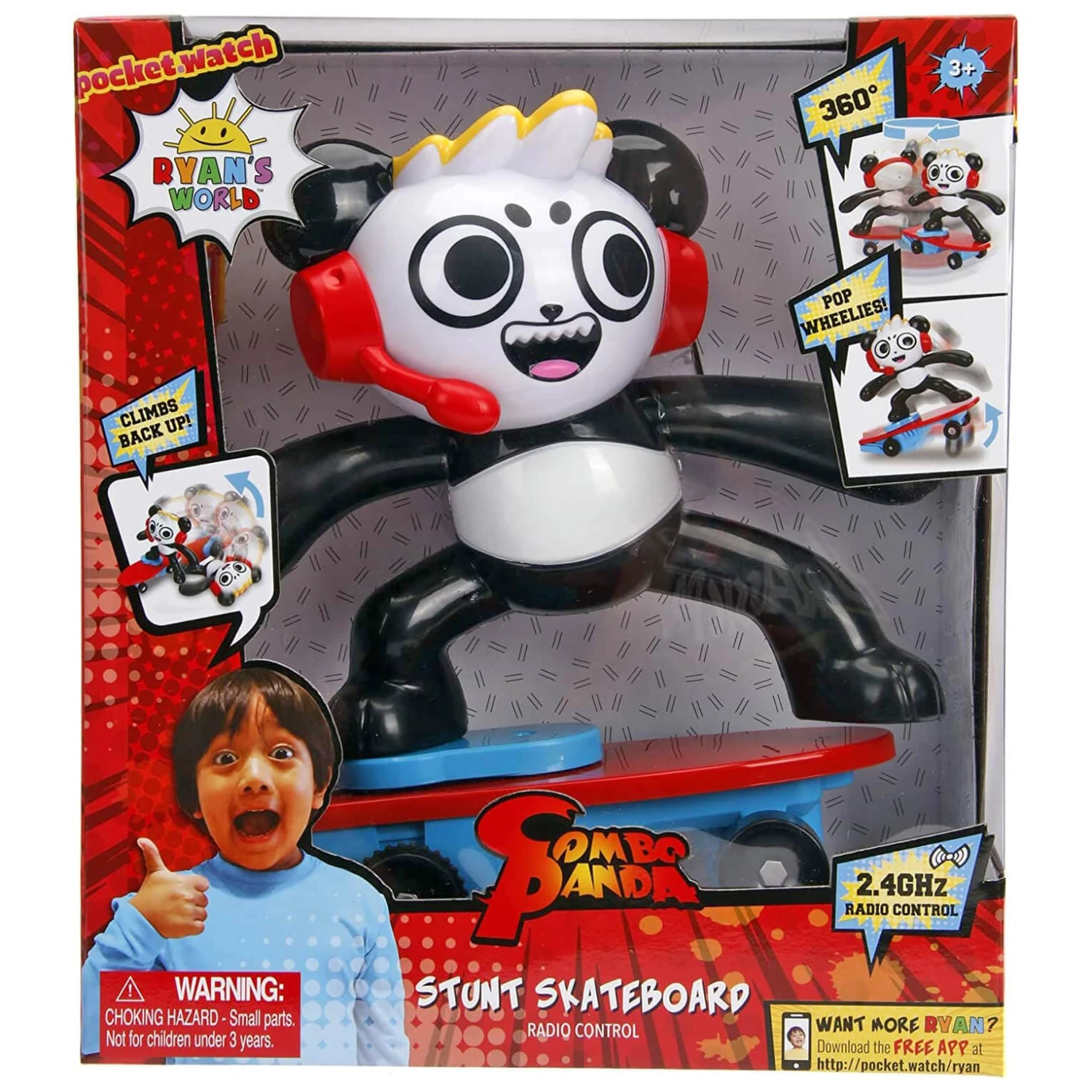 Ryan's World Combo Panda Radio Control Stunt Skateboard 28cm 3 Ryan's World Combo Panda Radio Control Stunt Skateboard 28cm