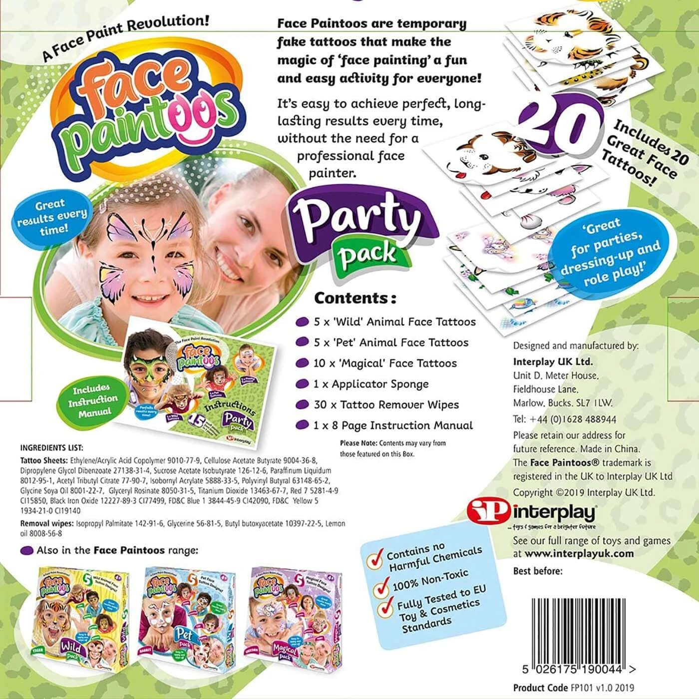 Face Paintoos Party Pack 20 Tattoos Fancy Dress Fun Wild Pet Magic 4 Face Paintoos Party Pack 20 Tattoos Fancy Dress Fun Wild Pet Magic - Image 2