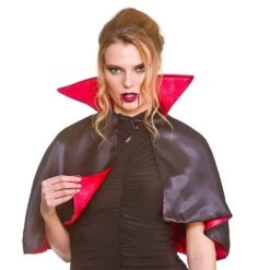 Deluxe Mini Vampire Cape Black Red Fancy Dress Halloween 36cm
