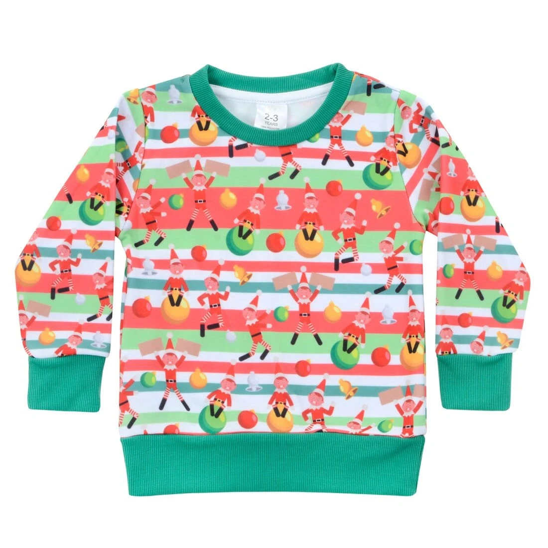 Kids Long Sleeved Green Elf Christmas Jumper Age 2-7 3 Kids Long Sleeved Green Elf Christmas Jumper Age 2-7