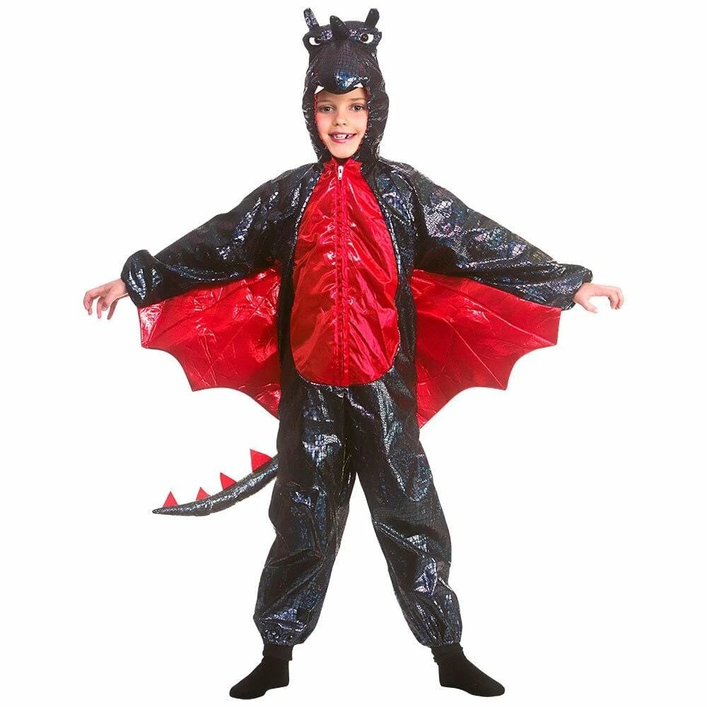 Kids Deluxe Black Metallic Dragon Animal Fancy Dress Costume 3 Kids Deluxe Black Metallic Dragon Animal Fancy Dress Costume