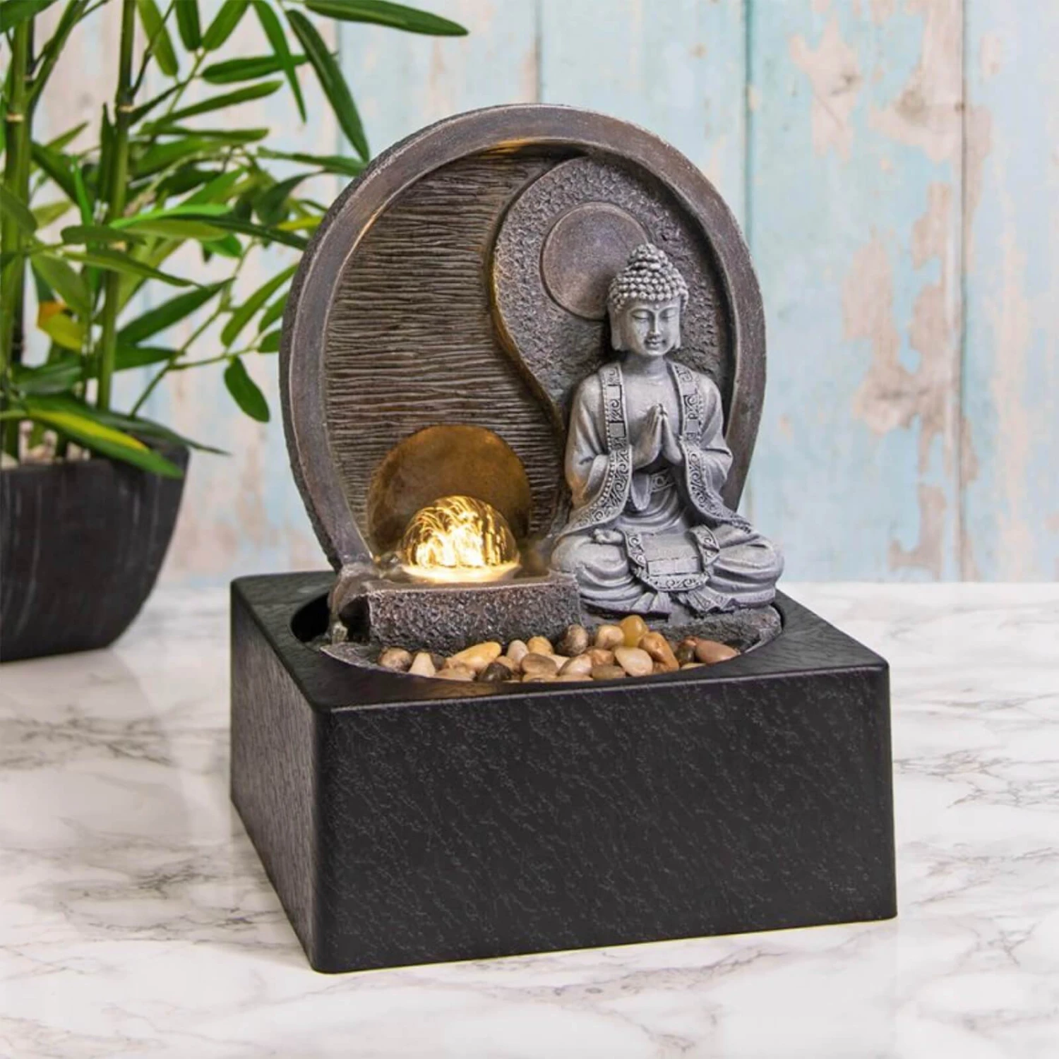 Leonardo Buddha Indoor Water Fountain Pebbles LED Light 3 Leonardo Buddha Indoor Water Fountain Pebbles LED Light