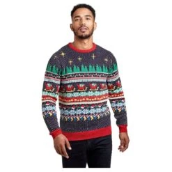 Mens Christmas Jumper Multi Colour Xmas Icon Knit Pattern