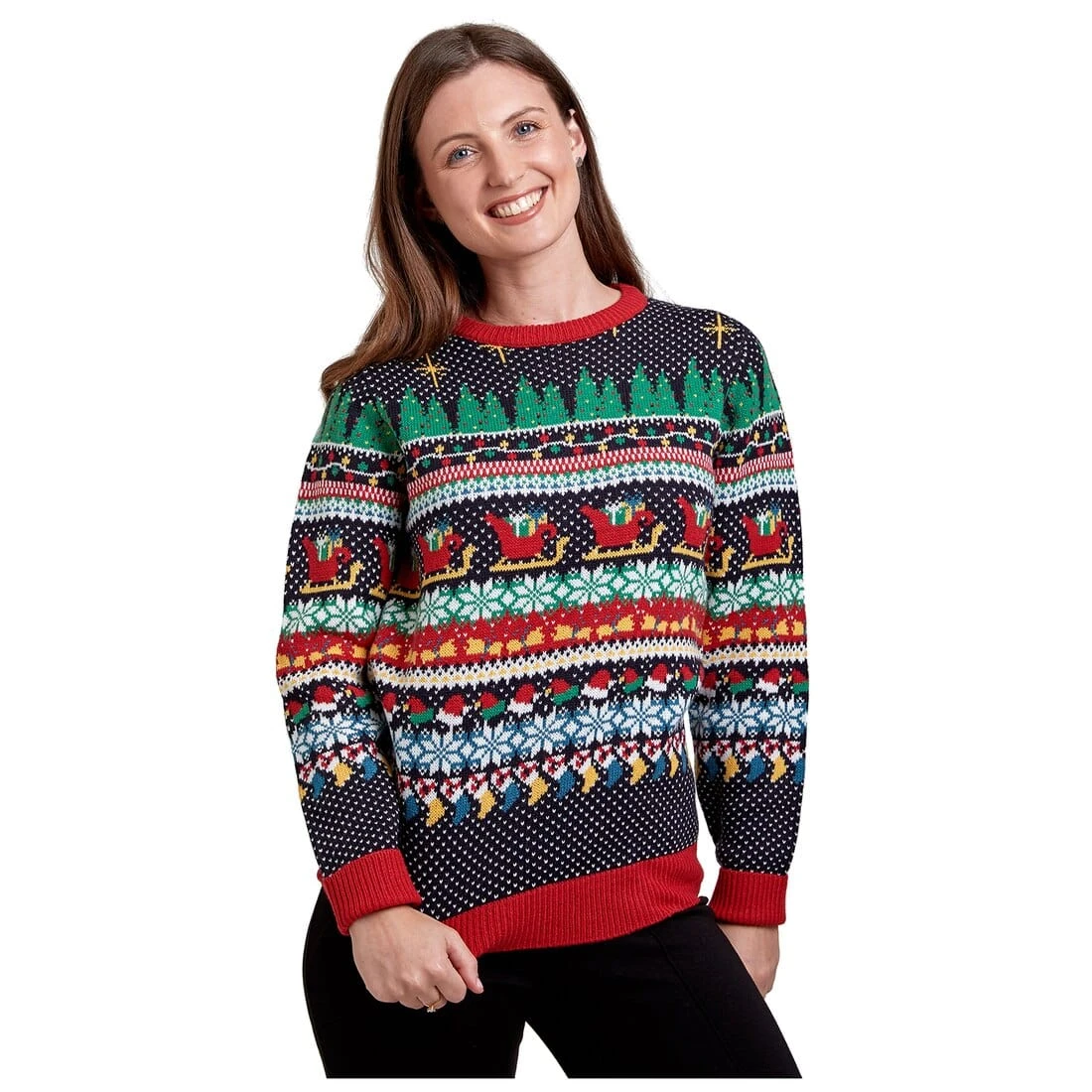 Womens Christmas Jumper Multi Colour Xmas Icon Knit Pattern 3 Womens Christmas Jumper Multi Colour Xmas Icon Knit Pattern