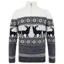 Mens Nordic Pattern Christmas Jumper Fairisle Reindeer 1/4 Zip -Halloween Costumes Store SRG1A14231 F 1 opt 91275.1601298079.1100.1100