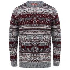 Mens Reindeer Fair Isle Christmas Jumper Grey Marl Nordic -Halloween Costumes Store SRG1A14232 F 1 opt 08040.1601281375.1100.1100