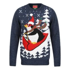 Mens Penguin Christmas Jumper With Red Sledge 8 Mens Penguin Christmas Jumper With Red Sledge -Halloween Costumes Store SRG1A15802 F 1 opt