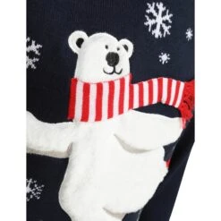 Mens Christmas Jumper Polar Bear Ice Skating With Striped Scarf -Halloween Costumes Store SRG1A15803 F 3 opt