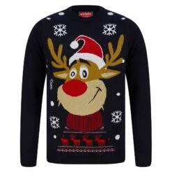 Mens Smiling Rudolph Reindeer Christmas Jumper -Halloween Costumes Store SRG1A17079 A 1.opt