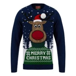 Mens Merry Reindeer Fluffy Rudolph Christmas Jumper -Halloween Costumes Store SRG1A17540 F 1.opt