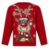 Kids Happy Reindeer Christmas Jumper Snow Rudolph Red Black