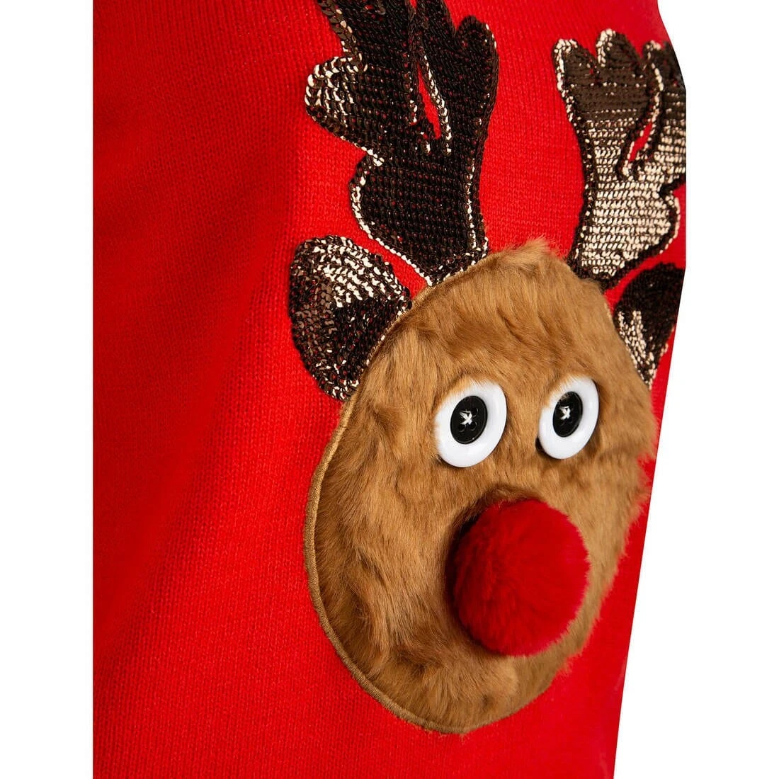 Womens Furry Reindeer Christmas Jumper Red Pom Pom Nose 4 Womens Furry Reindeer Christmas Jumper Red Pom Pom Nose - Image 2