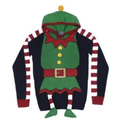 Hooded Christmas Jumper Elf Body With Legs Novelty Unisex