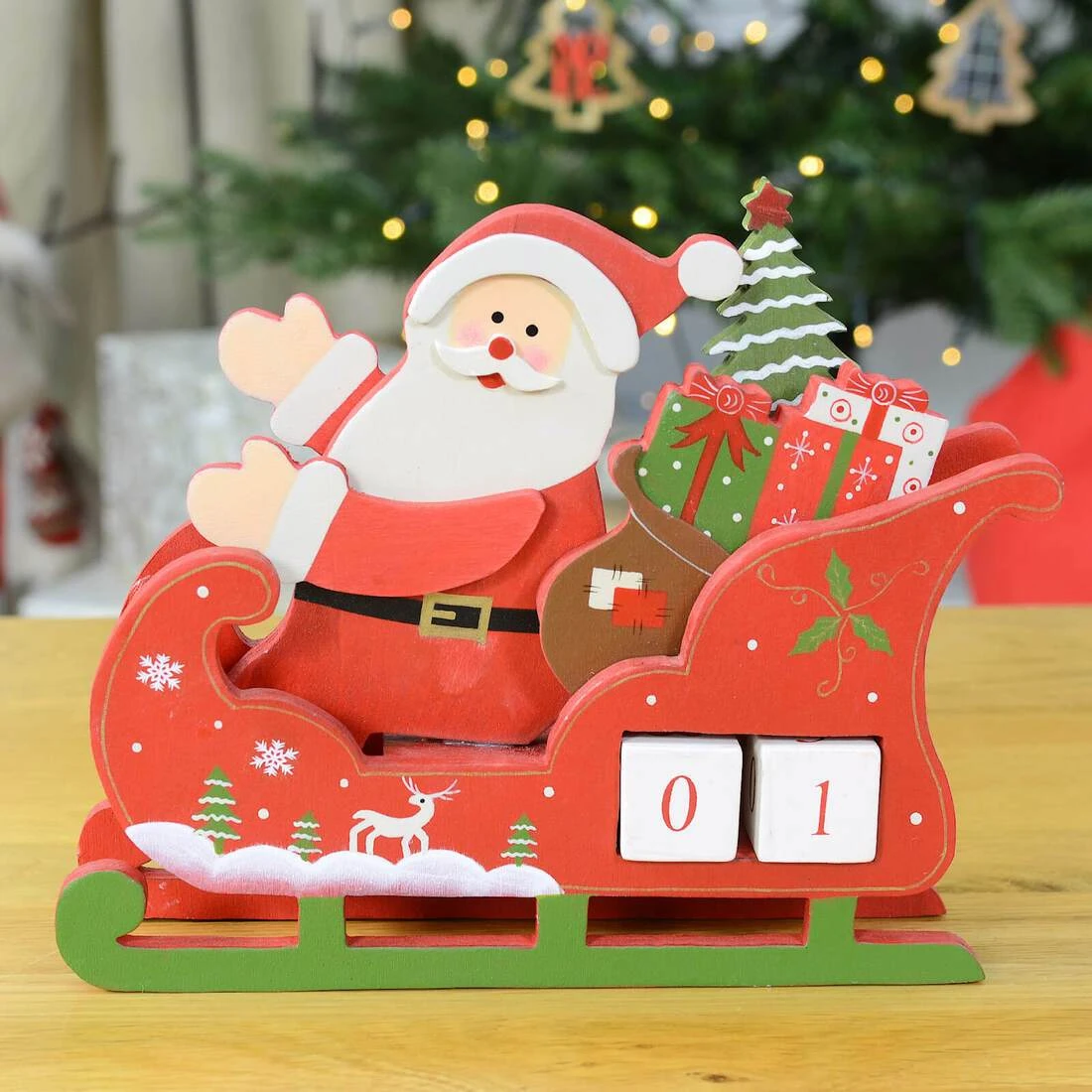 Santa Sleigh Wooden Christmas Calendar With Number Blocks 4 Santa Sleigh Wooden Christmas Calendar With Number Blocks - Image 2
