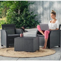 Keter Rosalie 2 Seater Balcony Set Storage Table Grey Rattan
