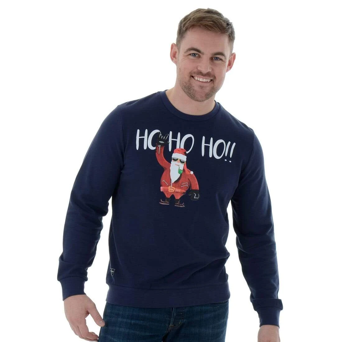 Mens Novelty Navy Santa Christmas Jumper Sweatshirt Ho Ho Ho 2 Mens Novelty Navy Santa Christmas Jumper Sweatshirt Ho Ho Ho