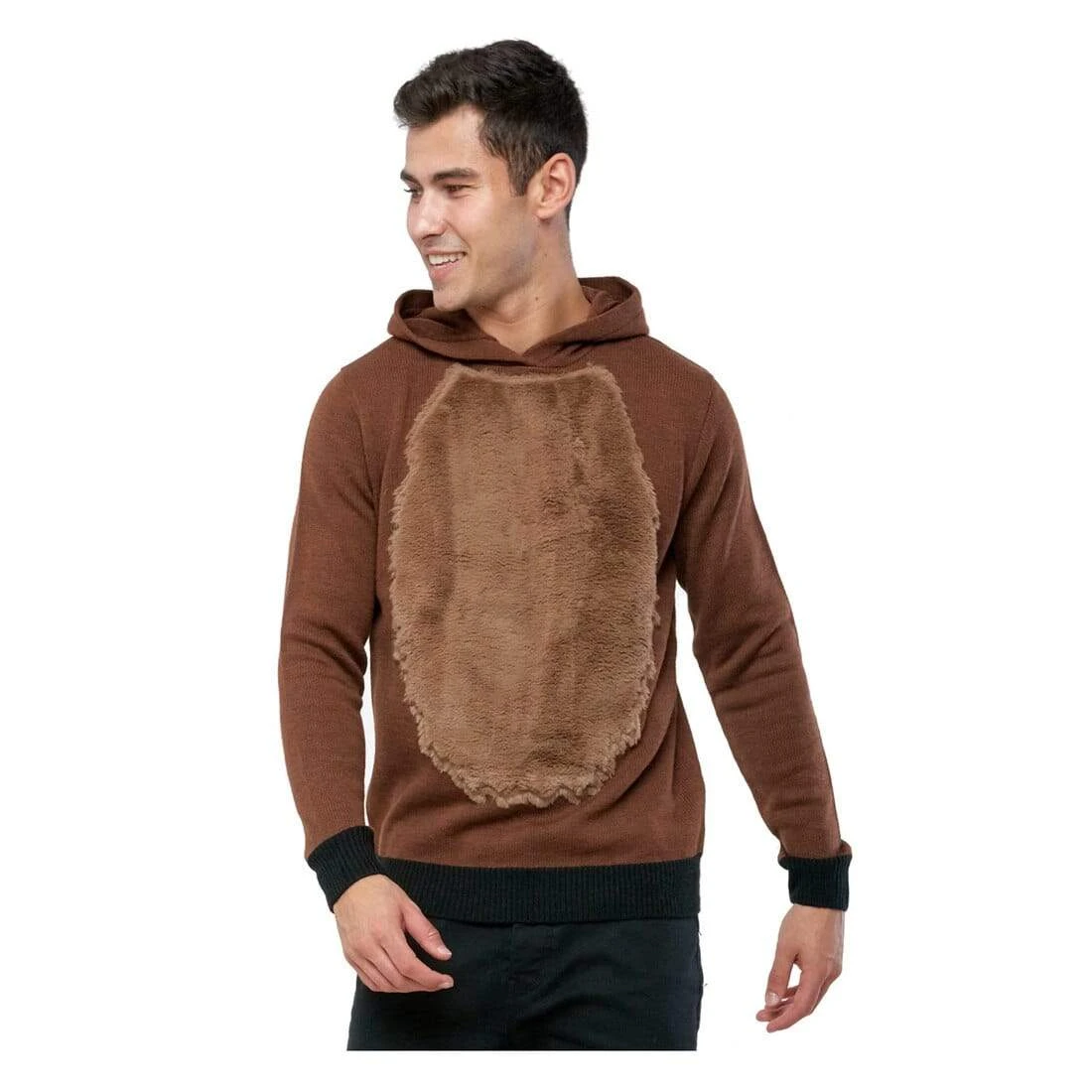 Mens Christmas Hooded Jumper Rudolph Antlers Brown Knit 4 Mens Christmas Hooded Jumper Rudolph Antlers Brown Knit - Image 2