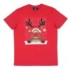 Mens Red Christmas T-Shirt With Reindeer & Baubles Print