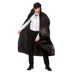 Adults Deluxe Black Satin Cape Collar Halloween Costume