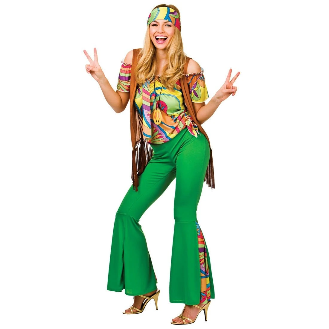 Womens Groovy Hippy Fancy Dress Party Halloween Costume 3 Womens Groovy Hippy Fancy Dress Party Halloween Costume