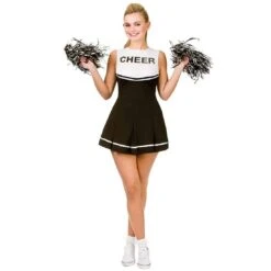 Womens Cheerleader Black/White Fancy Dress Halloween Costume