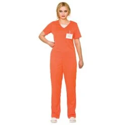 Womens Orange Convict Prisoner Inmate Halloween Costume