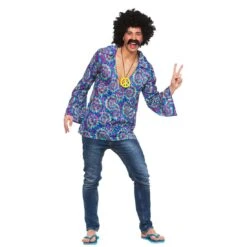 Mens Funky Hippie Groovy Shirt Fancy Dress Halloween Costume