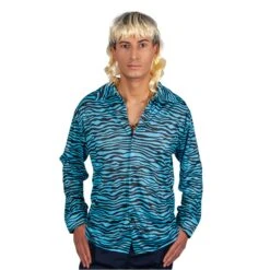 Mens Exotic Tiger Shirt Blue Black Animal Print Fancy Dress