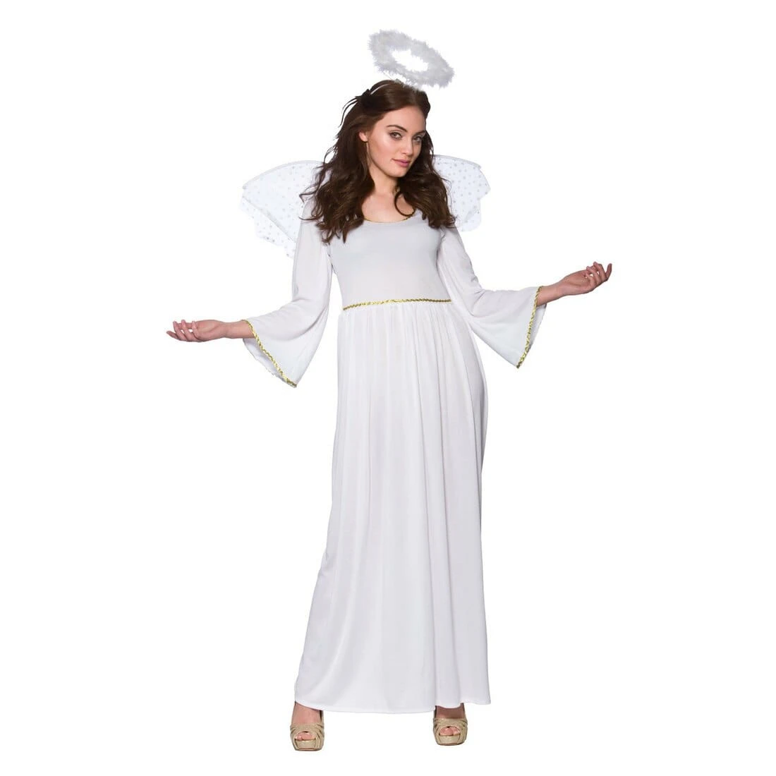 Womens Angel Christmas Fancy Dress Up Costume White Wings 3 Womens Angel Christmas Fancy Dress Up Costume White Wings