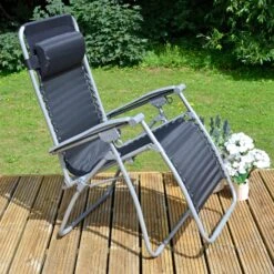 Zero Gravity Chair Reclining Garden Relaxer Texteline Black