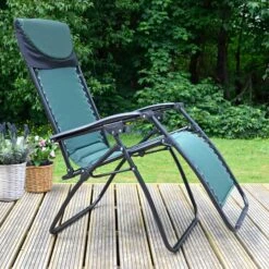 Garden Recliner Chair Zero Gravity Reclining Relaxer Padded Lounger Green