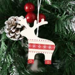 Set Of 6 Wooden Reindeer Christmas Tree Decorations Boxed -Halloween Costumes Store XS4517 2