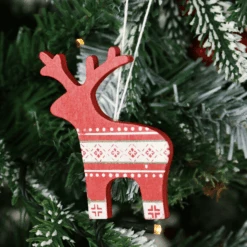 Set Of 6 Wooden Reindeer Christmas Tree Decorations Boxed -Halloween Costumes Store XS4517