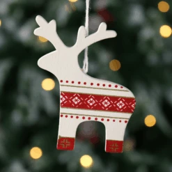 Set Of 6 Wooden Reindeer Christmas Tree Decorations Boxed -Halloween Costumes Store XS4517 4