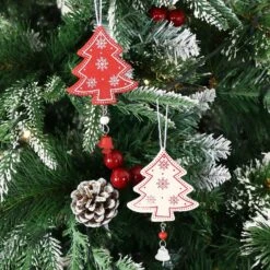 Set Of 6 Wooden Tree Christmas Tree Decorations Boxed -Halloween Costumes Store XS4519 2