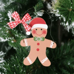Set Of 6 Gingerbread Man Xmas Tree Decorations Wooden Boxed -Halloween Costumes Store XS4521