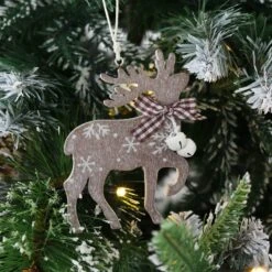 Set Of 6 Reindeer Christmas Tree Decorations Wooden Boxed -Halloween Costumes Store XS4530