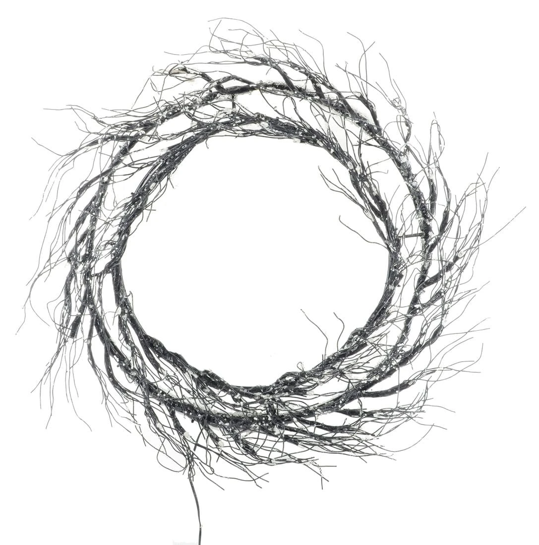 16" Twig Wreath Black Frosted Pre-Lit Xmas Decoration 5 16" Twig Wreath Black Frosted Pre-Lit Xmas Decoration - Image 3