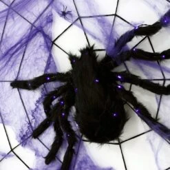 Purple LED Black Spider Halloween Decoration With Web 8 Purple LED Black Spider Halloween Decoration With Web -Halloween Costumes Store XS5109 1600 2 04834.1506431298.1100.1100