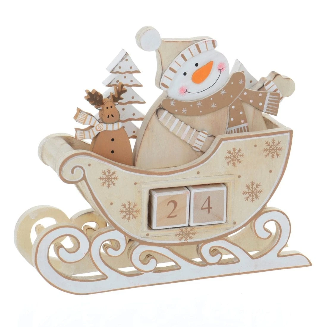 Snowman Sleigh Wooden Christmas Calendar With Number Blocks 3 Snowman Sleigh Wooden Christmas Calendar With Number Blocks