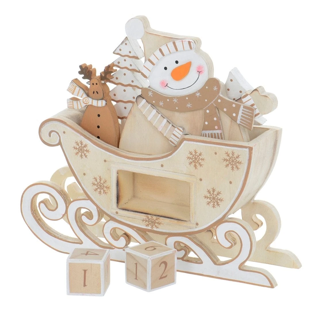 Snowman Sleigh Wooden Christmas Calendar With Number Blocks 5 Snowman Sleigh Wooden Christmas Calendar With Number Blocks - Image 3